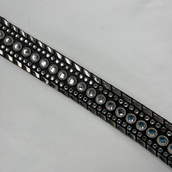 Kippy's Vintage Custom 1.5" Bezel Swarovski Crystals Leather Belt Silver Size 32 - Picture 3 of 10